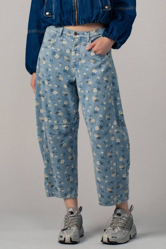 Floral Print Relaxed Fit Denim Pants