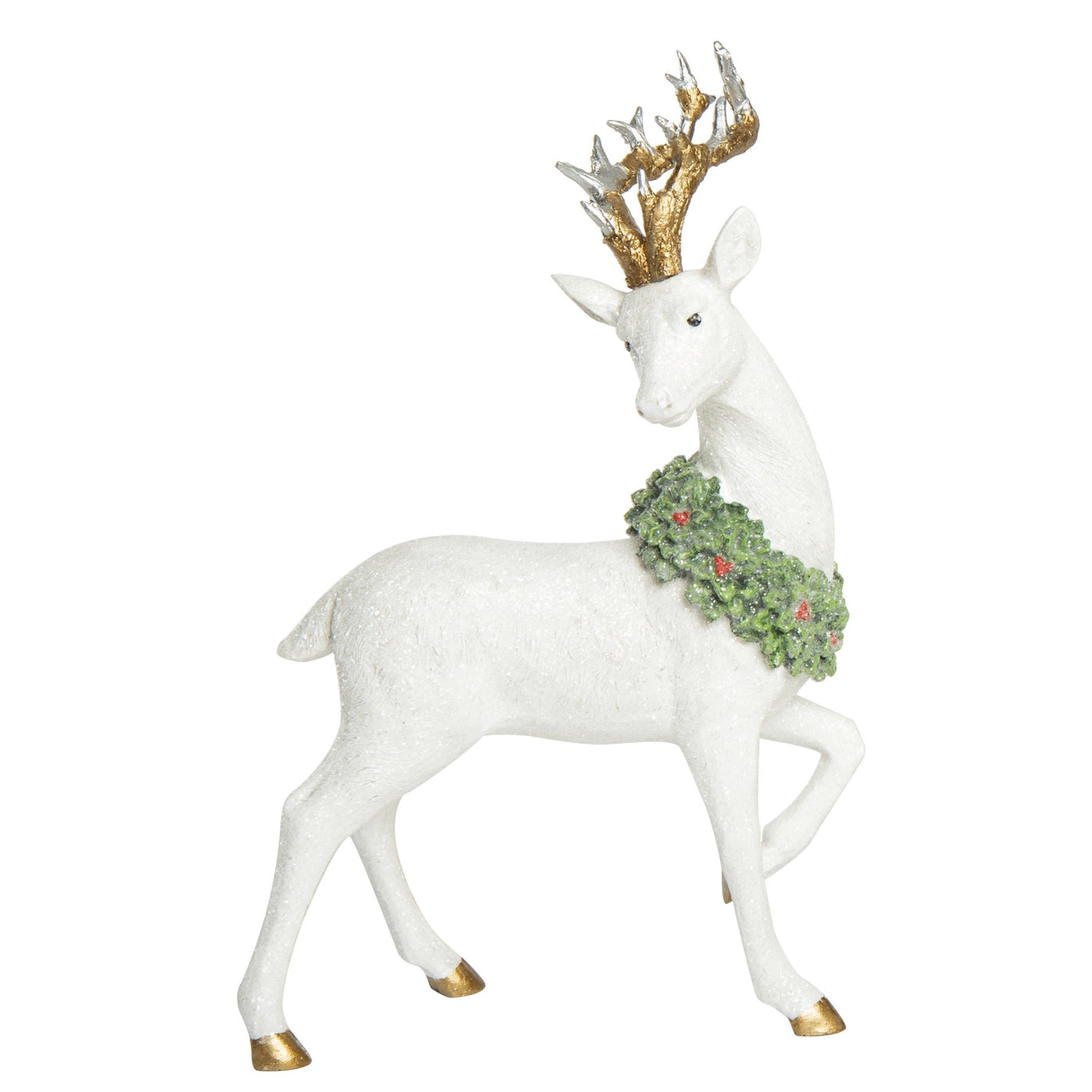 12" White Christmas Elegantly Carved Reindeer