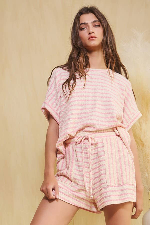 Stripe Print Drawstring Waist Shorts