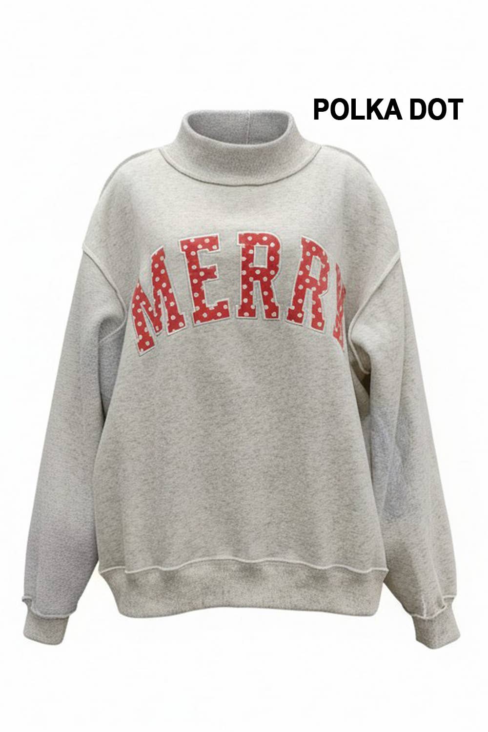 "MERRY" Varsity Mock Neck Sweatshirt