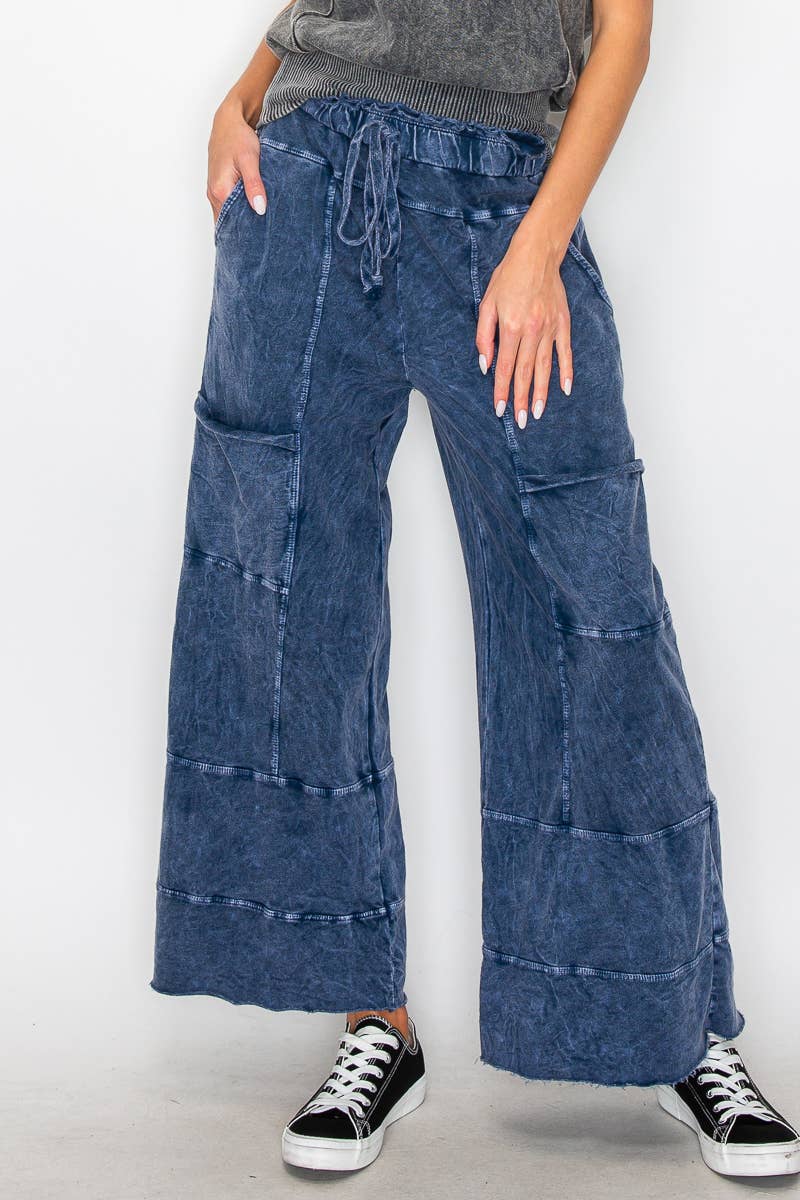 Mineral Wash Wide Leg Cropped Pants