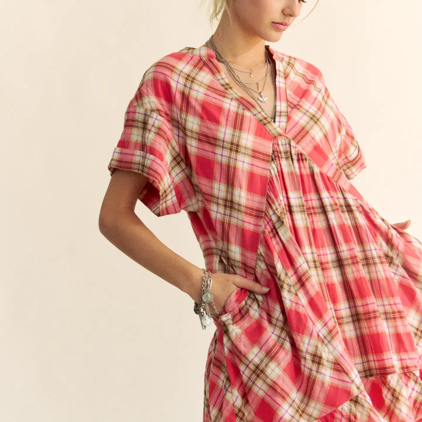 Lightweight V Neck Drop Shoulder Tunic Dress