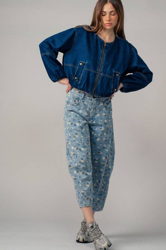 Floral Print Relaxed Fit Denim Pants
