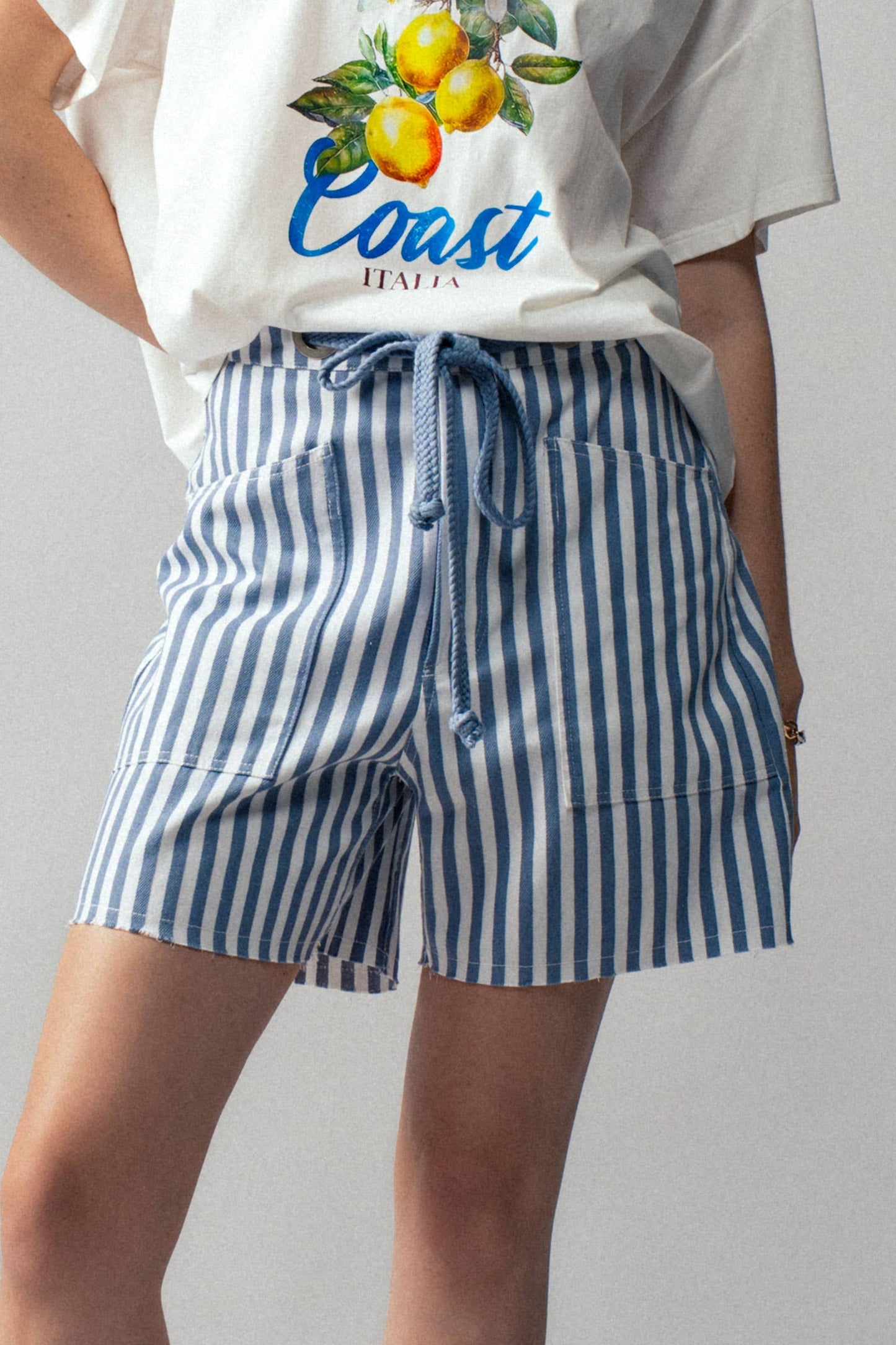 Striped High-Rise Denim Shorts