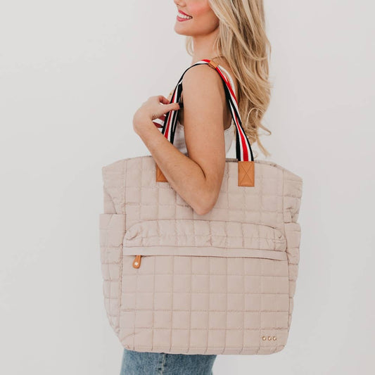 Tenley Quilted Tote Roller Bag: Tan