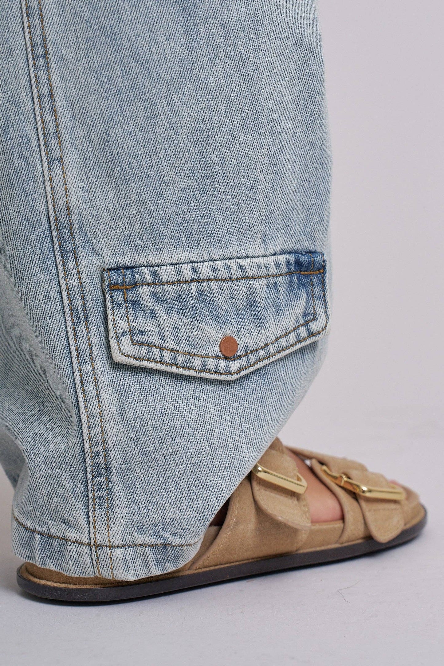 Vintage Wash Barrel Leg Utility Tab Jeans