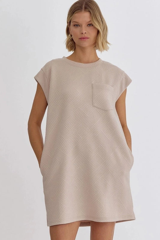 Textured Round Neck Sleeveless Mini Dress - Taupe