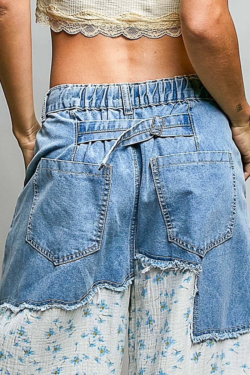 Varied Asymmetrical Patchwork Buckle Back Pants