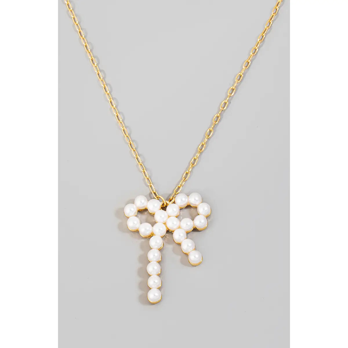 Solid Pearl Ribbon Bow Pendant Chain Necklace