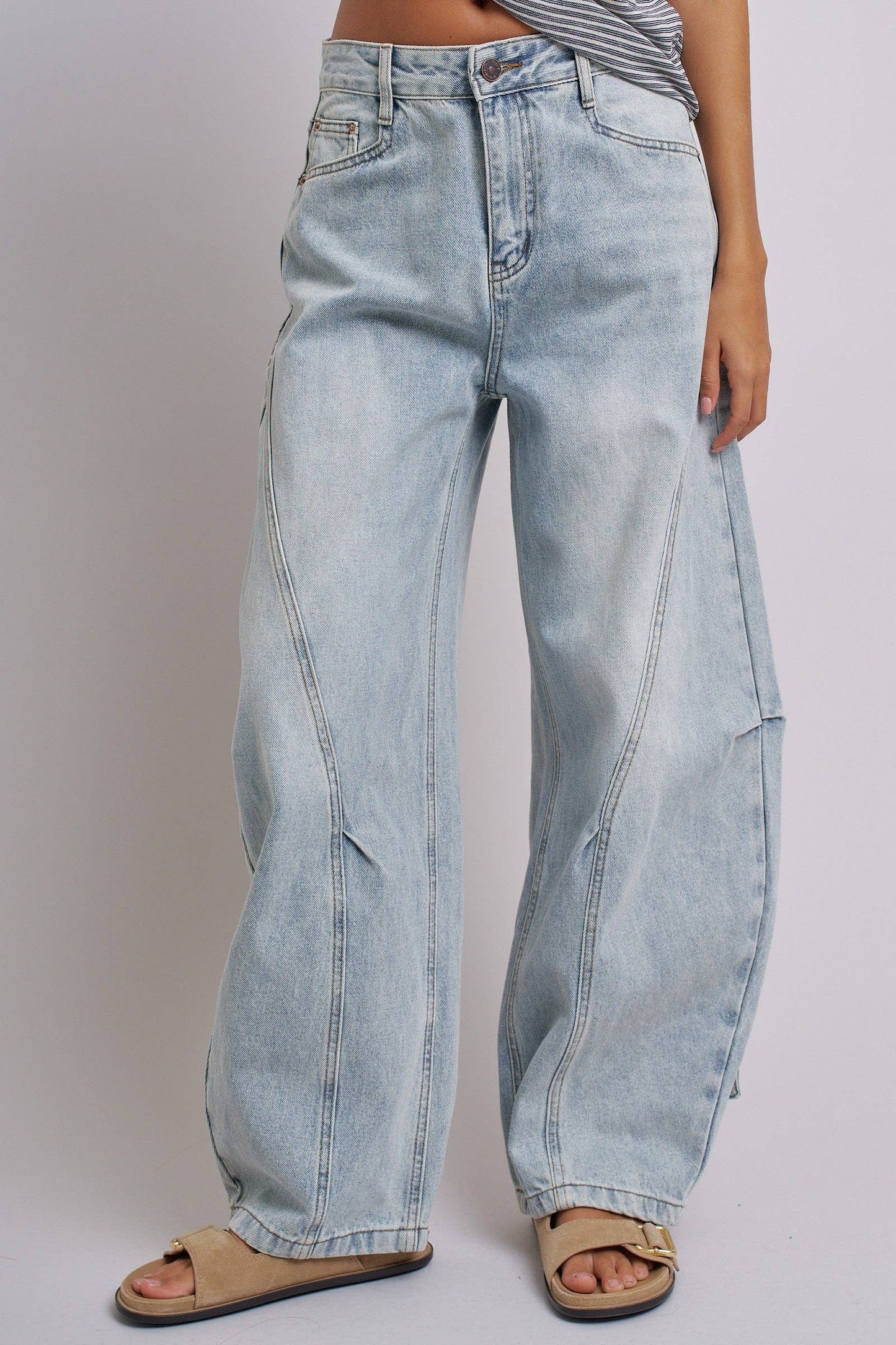 Vintage Wash Barrel Leg Utility Tab Jeans