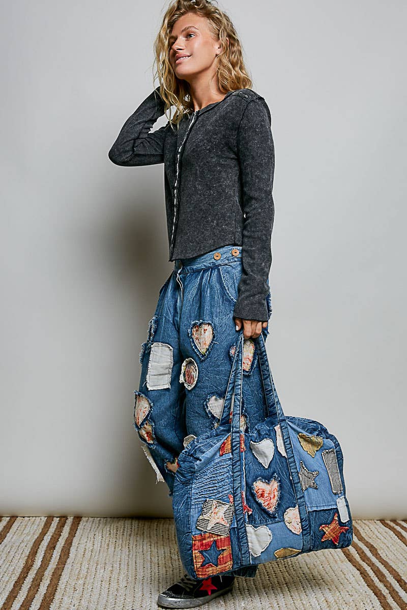 Unique Mix Patchwork Vintage Denim Casual Tote Bag