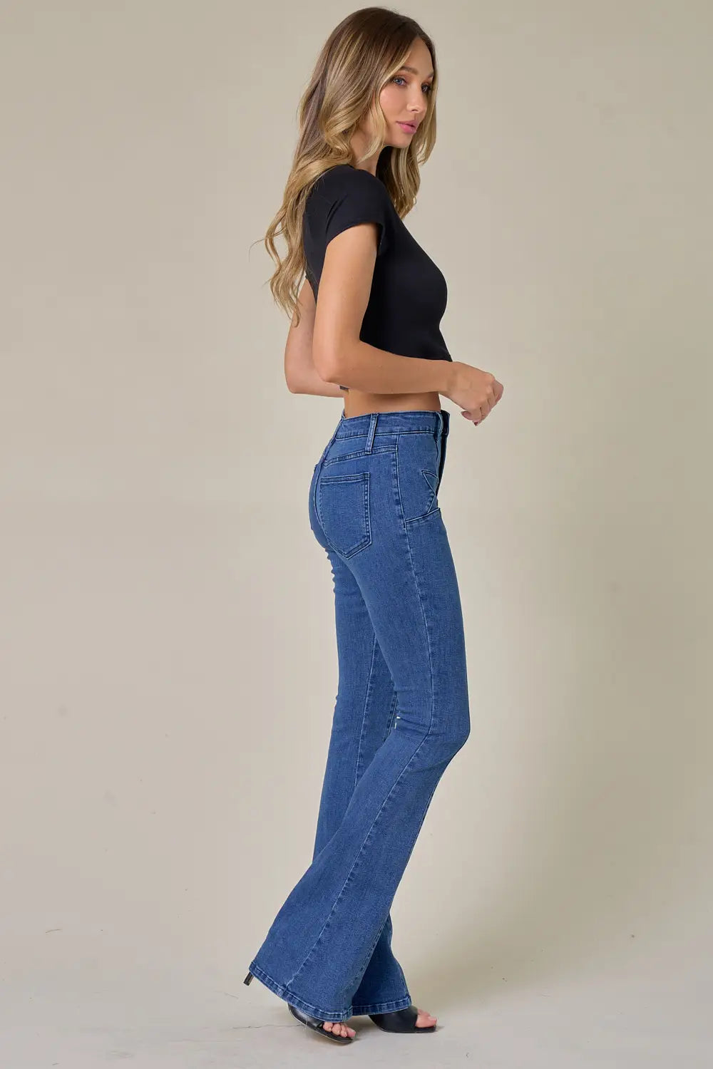 Midtone Star Detail Bell Bottom Jeans