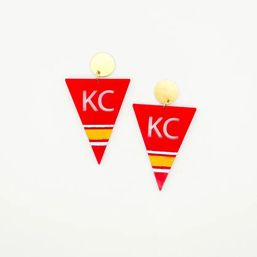 Kansas City Kc Red Pennant Earrings - Large