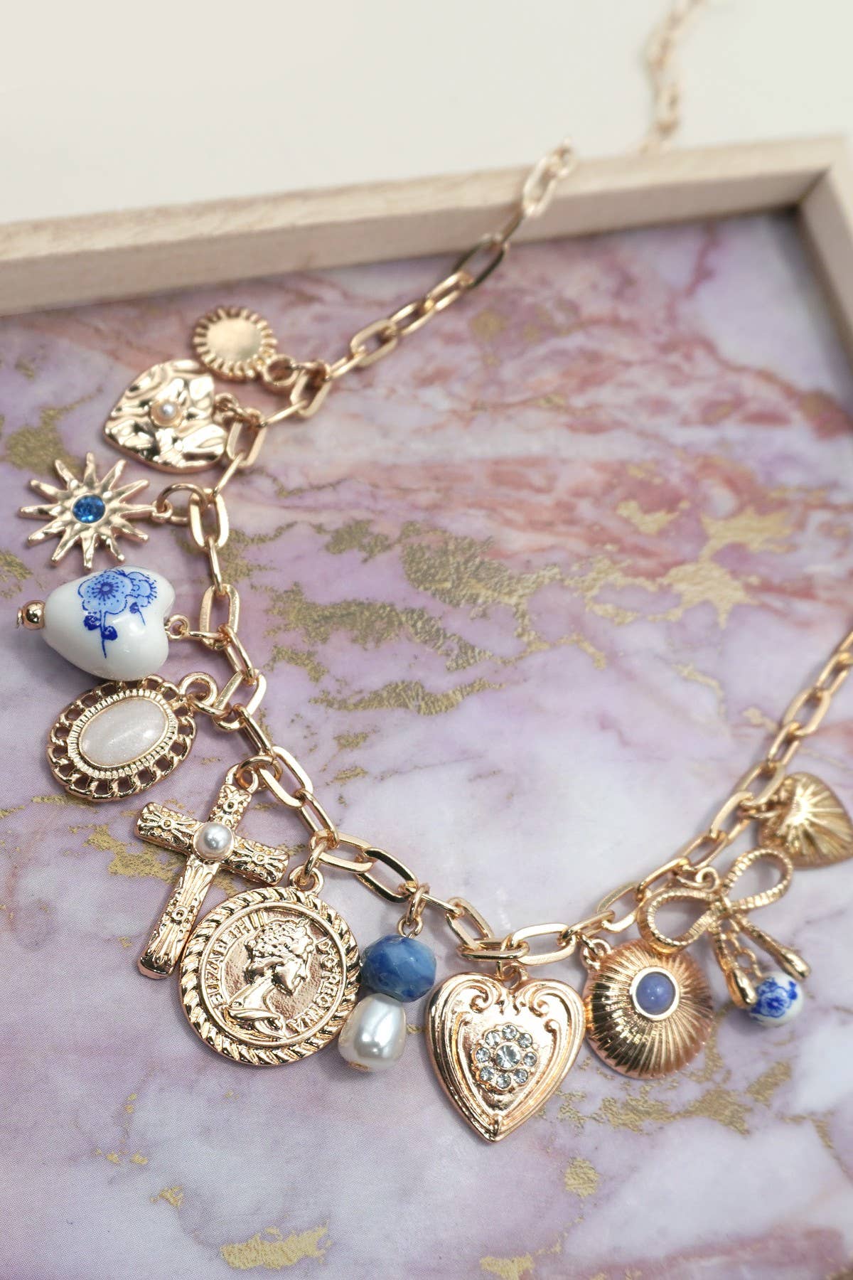 Charm Necklace - Porcelain Hearts Cross