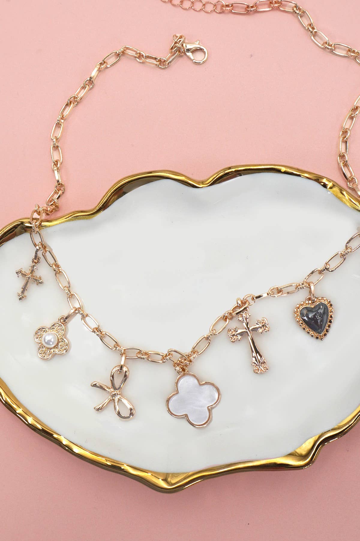 Charm Necklace - Clover Bow Cross Heart Flower