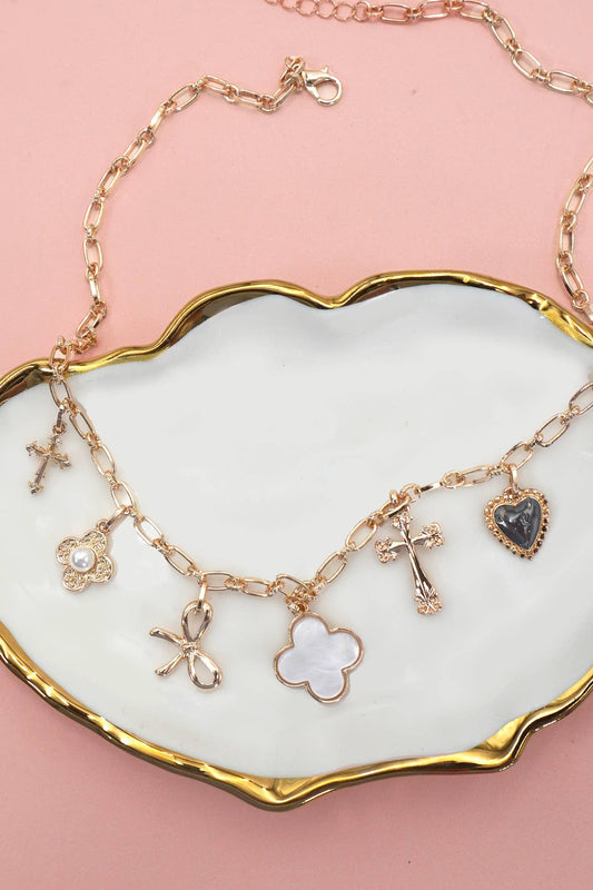 Charm Necklace - Clover Bow Cross Heart Flower