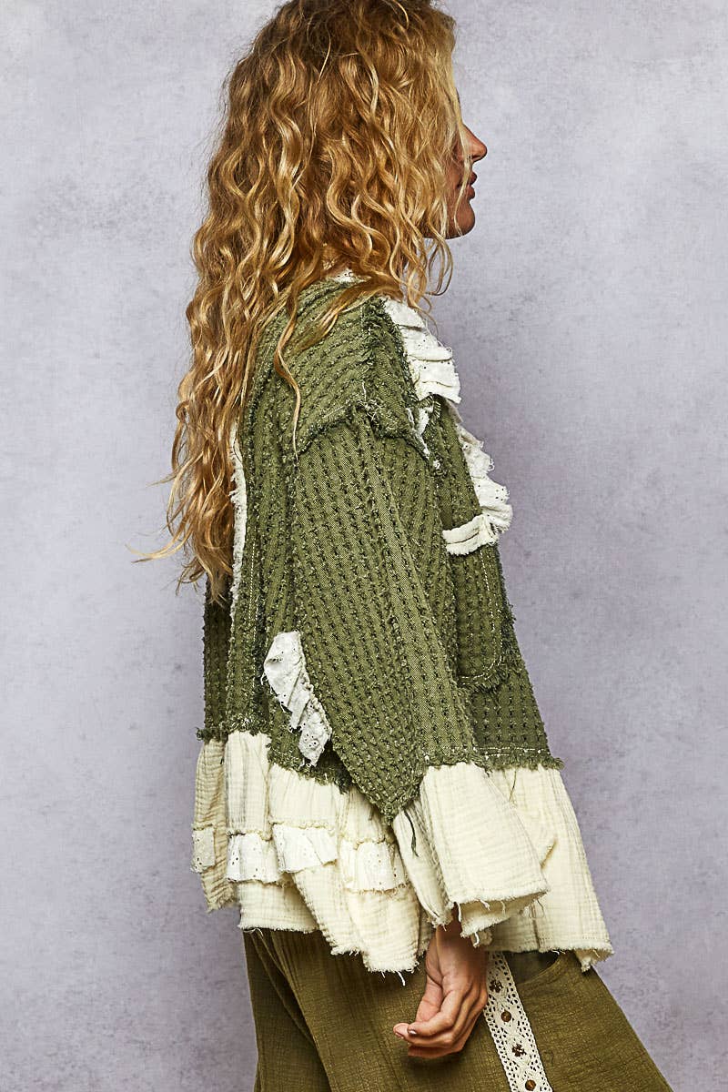 3/4 Sleeve Double Gauze Ruffle Star Woven Jacket