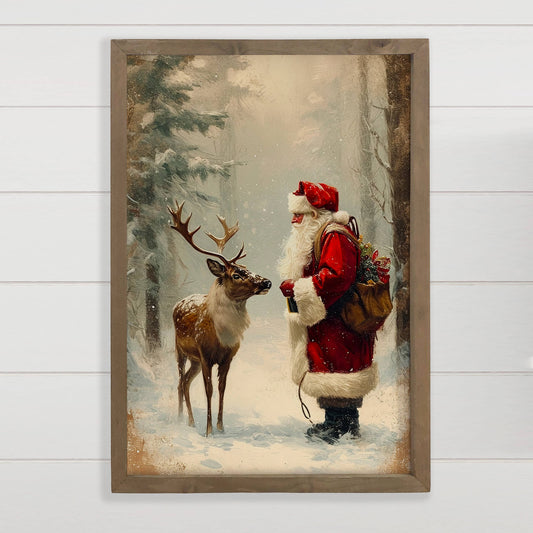 Santa Claus and Reindeer - Christmas Framed Canvas Art