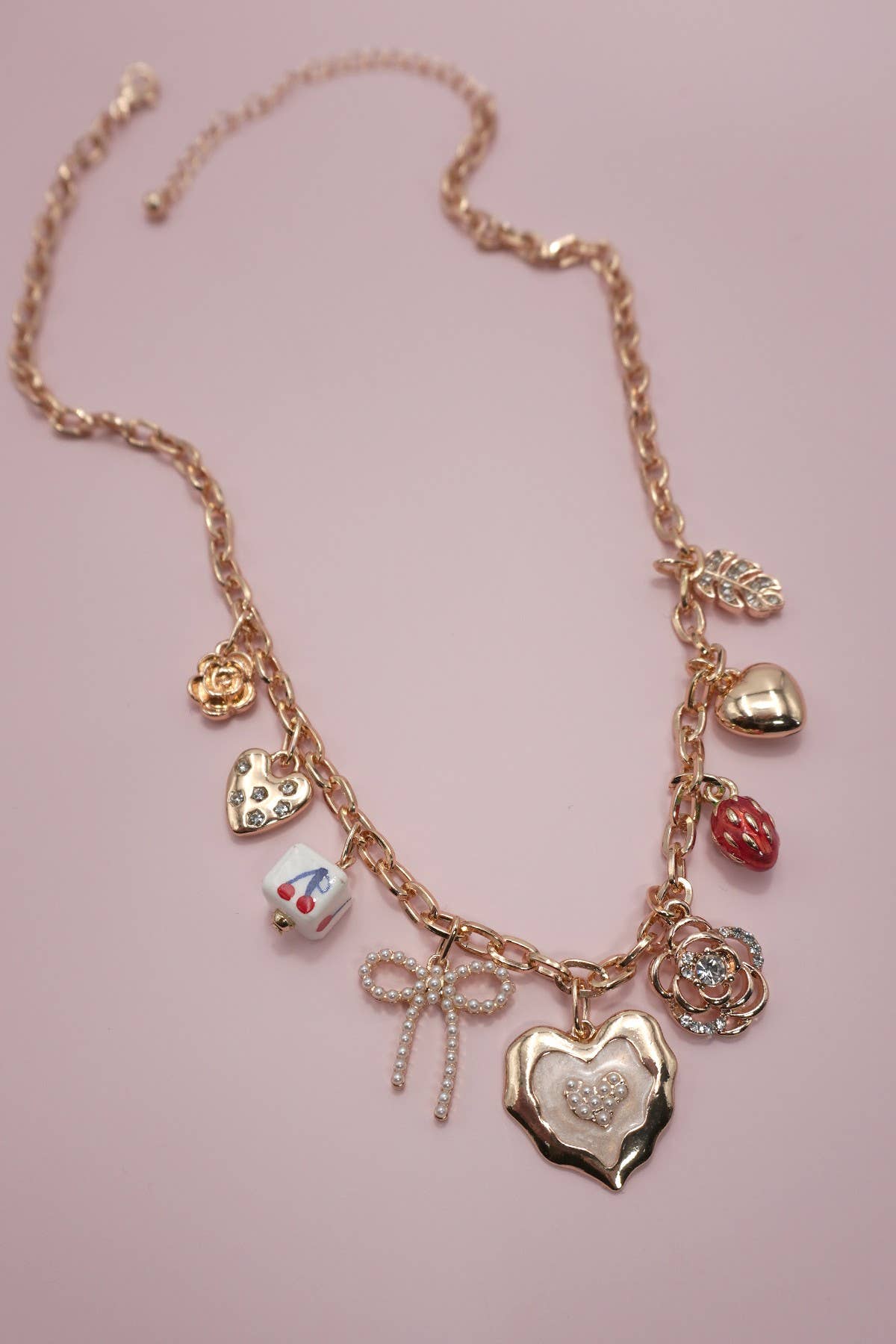 Charm Necklace - Cherry Bow Strawberry Flower Heart