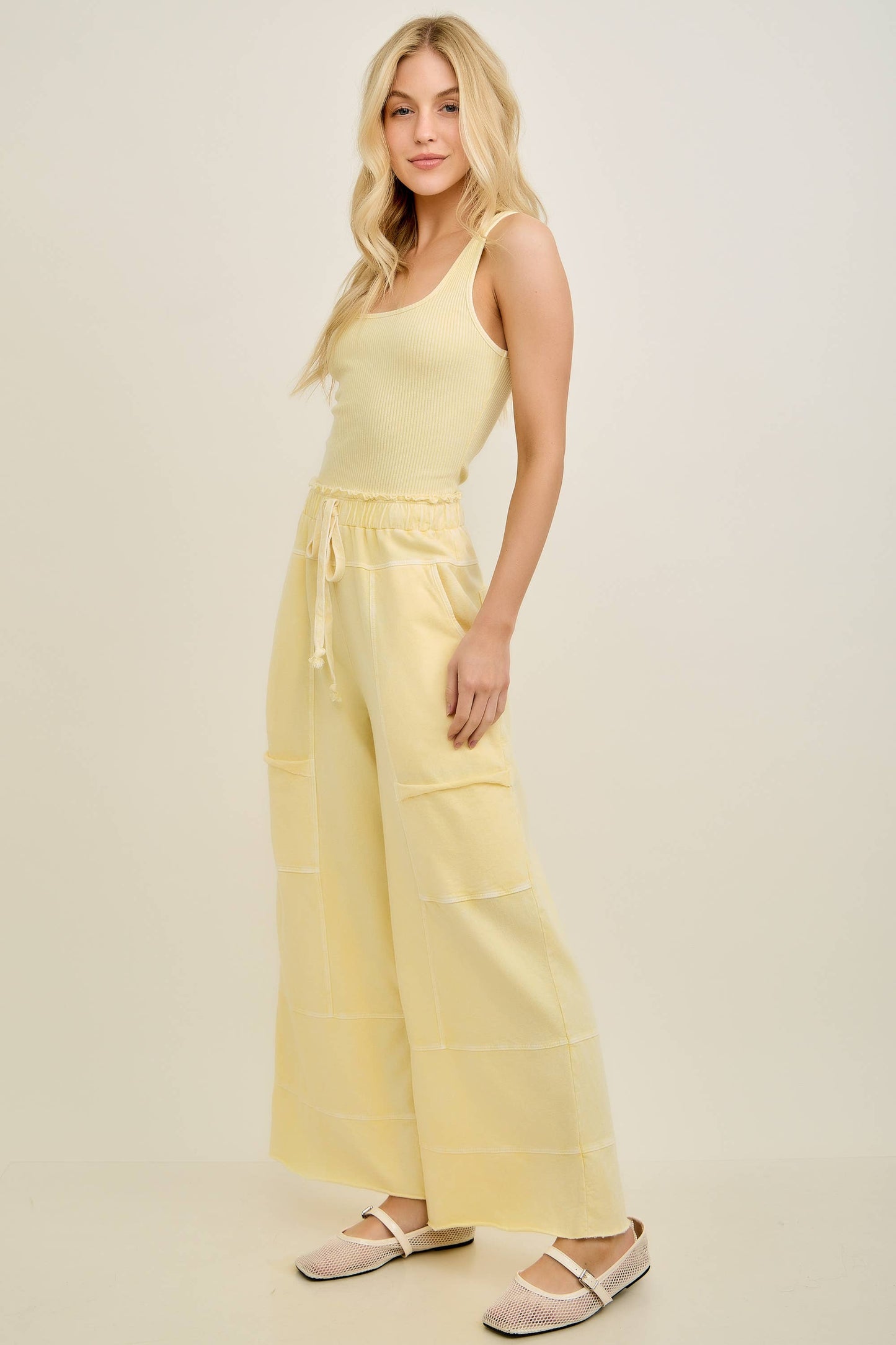 Mineral Wash Wide Leg Cropped Pants