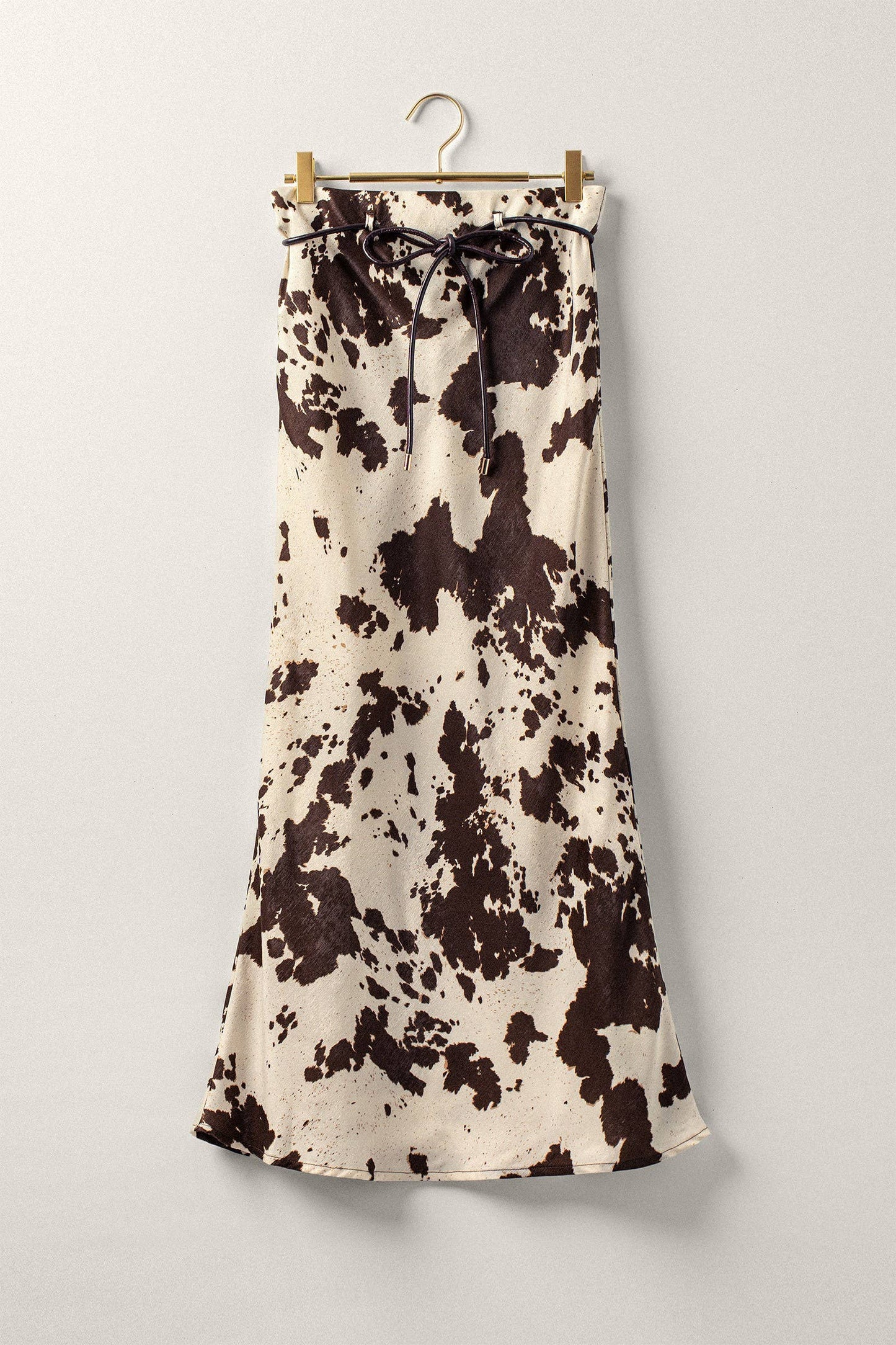 Cowhide Print Satin Drawstring Midi Skirt