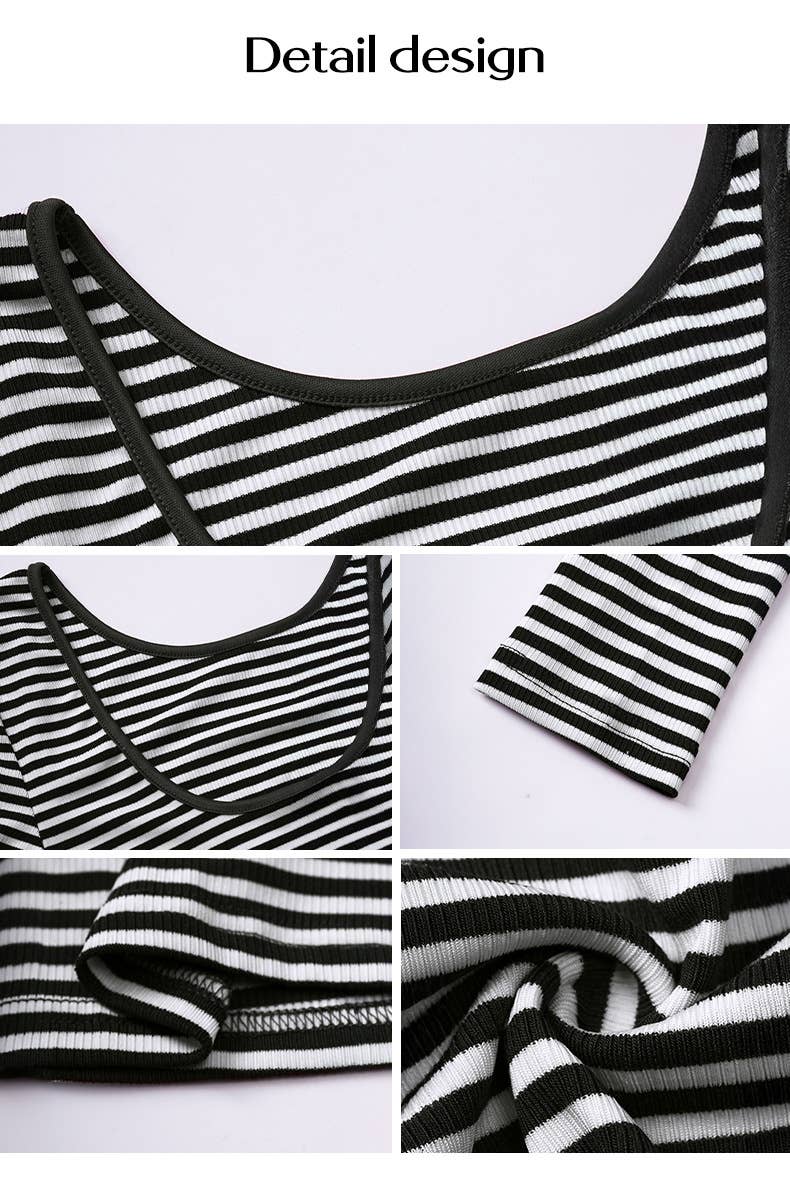 Backless Striped Long Sleeve Top