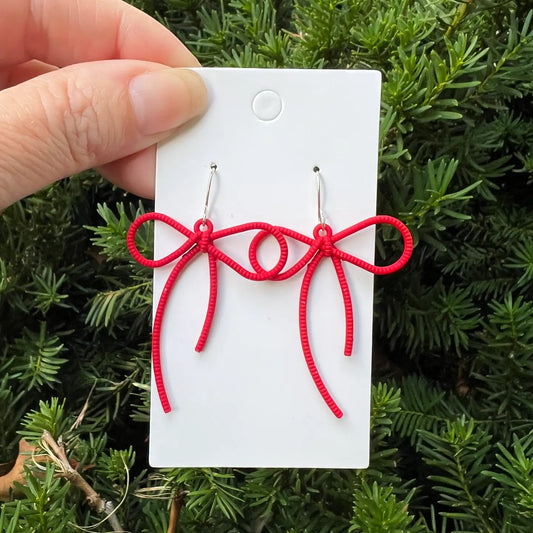 Red Metal Bow Earrings