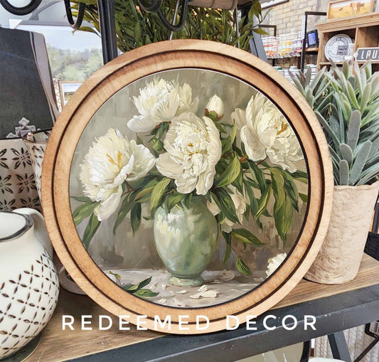 8" Round Muted Peony Art
