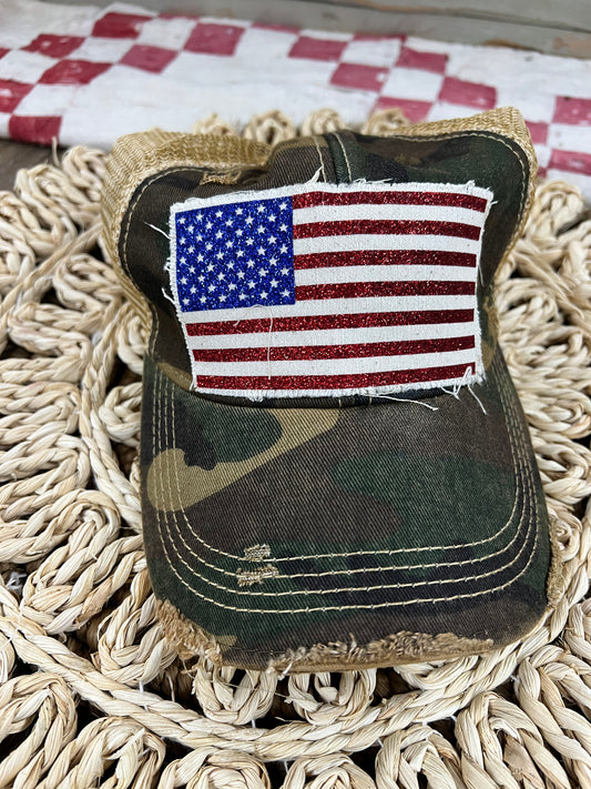 American Flag Vintage Ball Cap - Camo