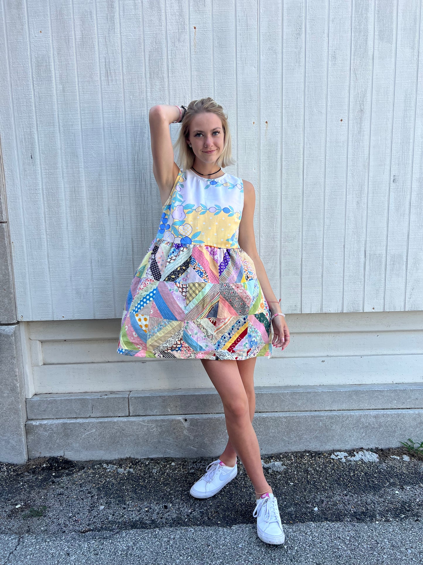 Vintage Quilted Patchwork Sleeveless Dress