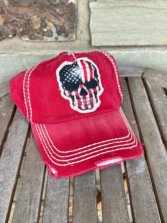 Americana Skull Distressed Ball Cap