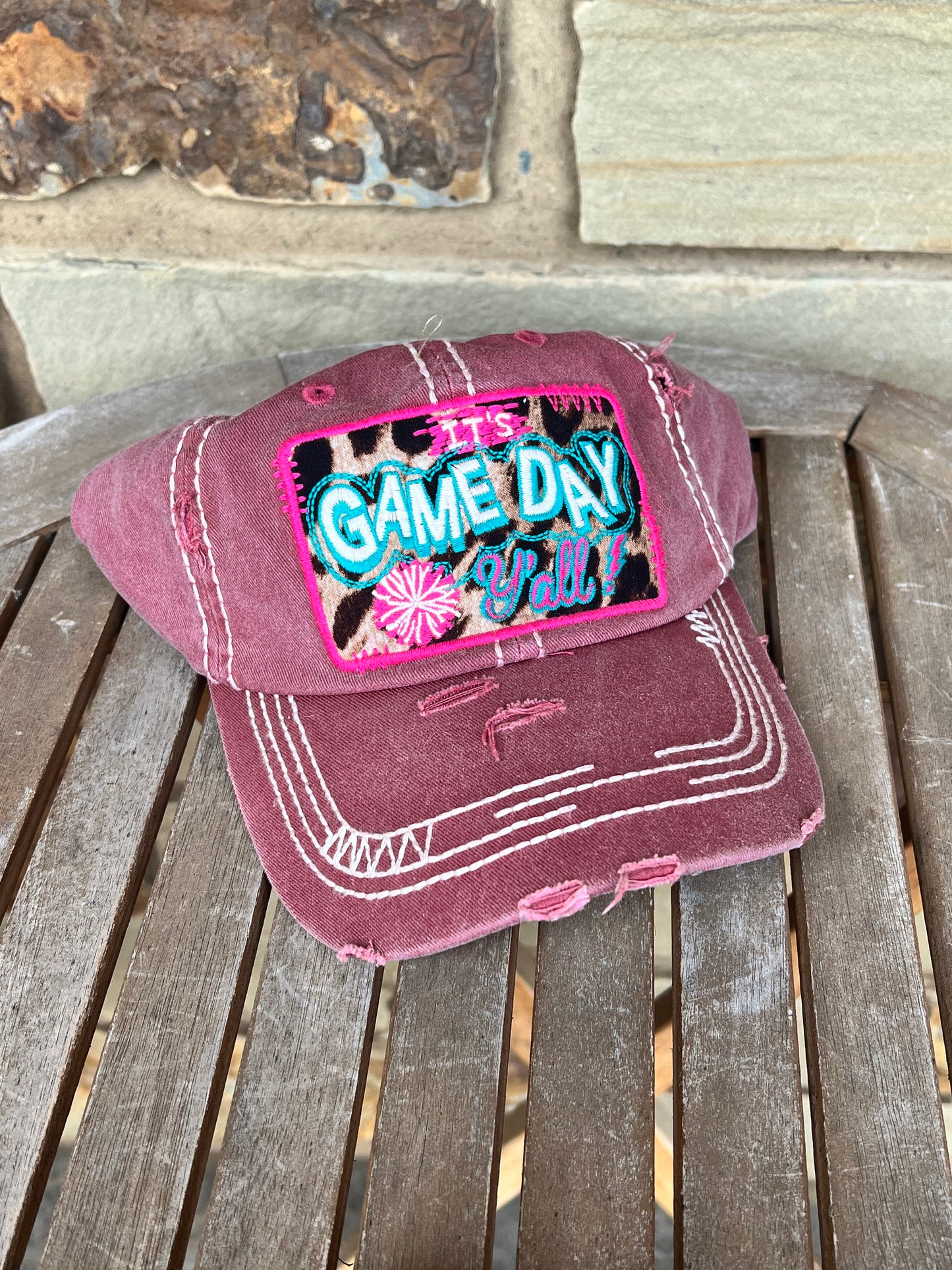 It's Game Day Y'all Distressed Ball Cap - Plum