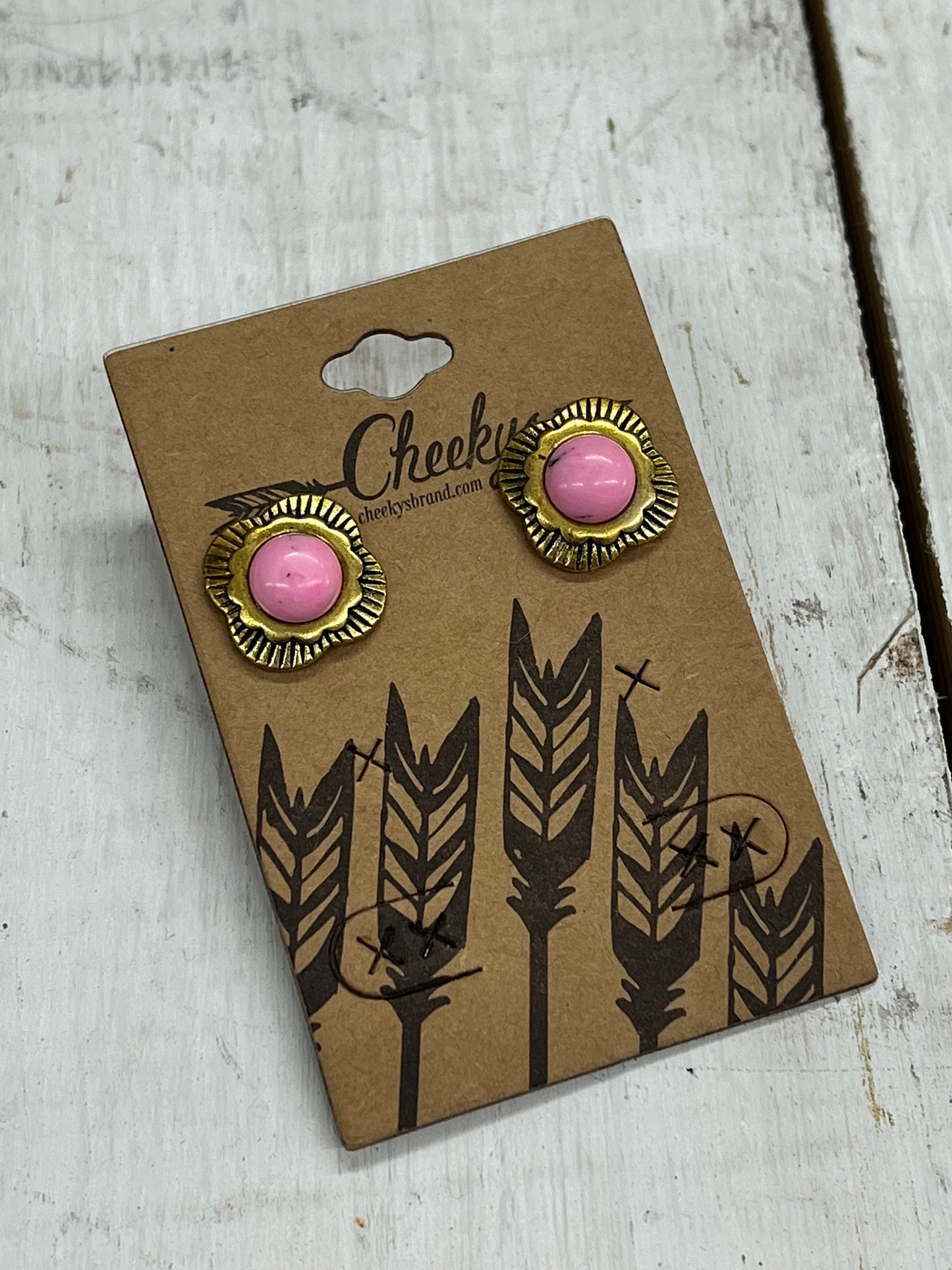 Pink Marble Stone with Gold Earring Studs