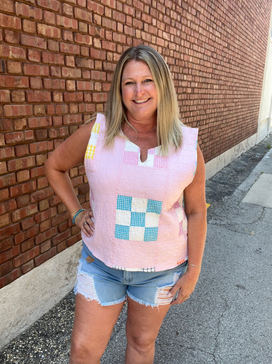 Vintage Quilted Pink Sleeveless Top