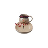 12 oz. Hand-Painted Stoneware Snowman Mug with Platter, Set of 2