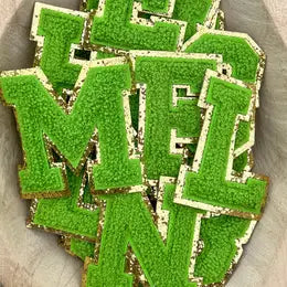 Green Chenille Patch Alphabet Letters - Iron On