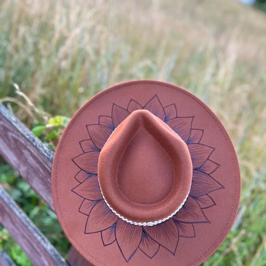 In Full Bloom Hand Burned Rancher Hat