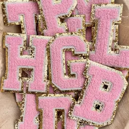 Pink Chenille Patch Alphabet Letters - Iron On