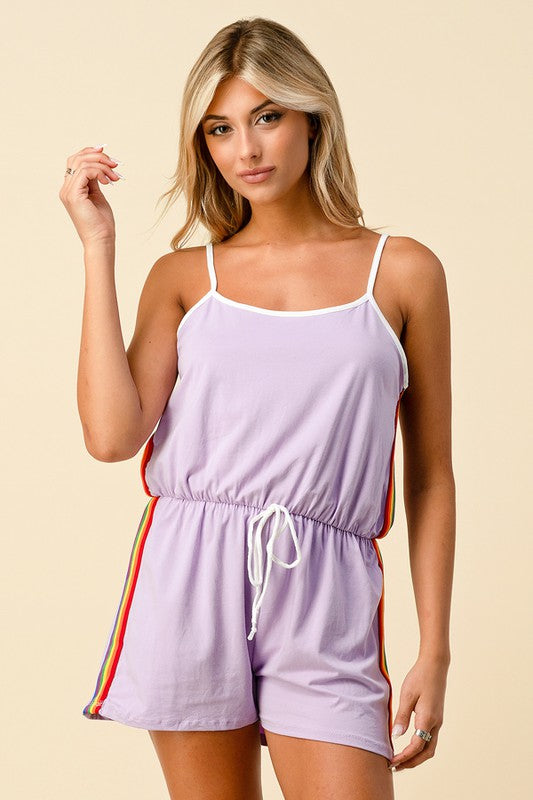 Ami Romper with Rainbow Side Detail - Lavender