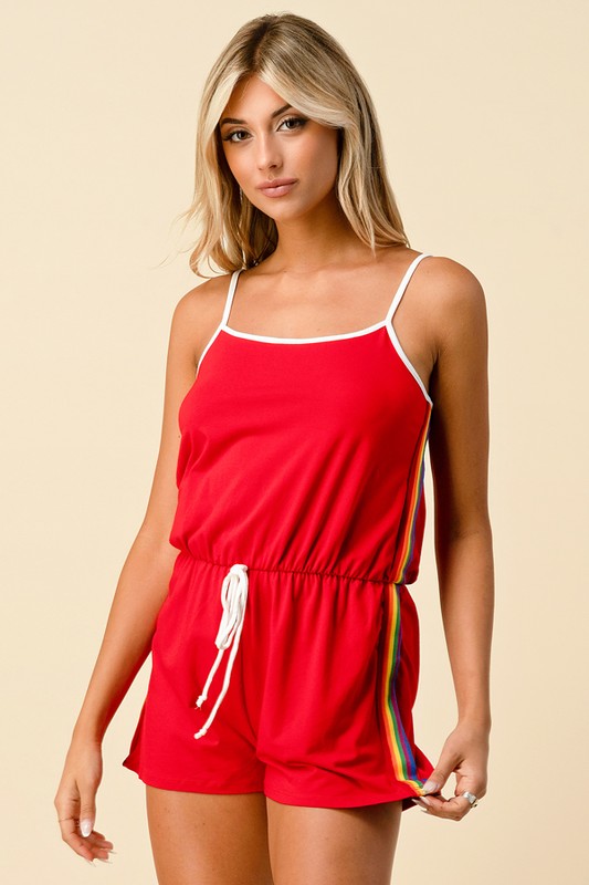 Ami Romper with Rainbow Side Detail - Red