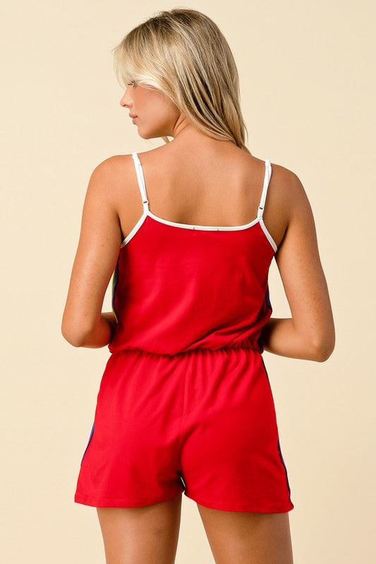 Ami Romper with Rainbow Side Detail - Red