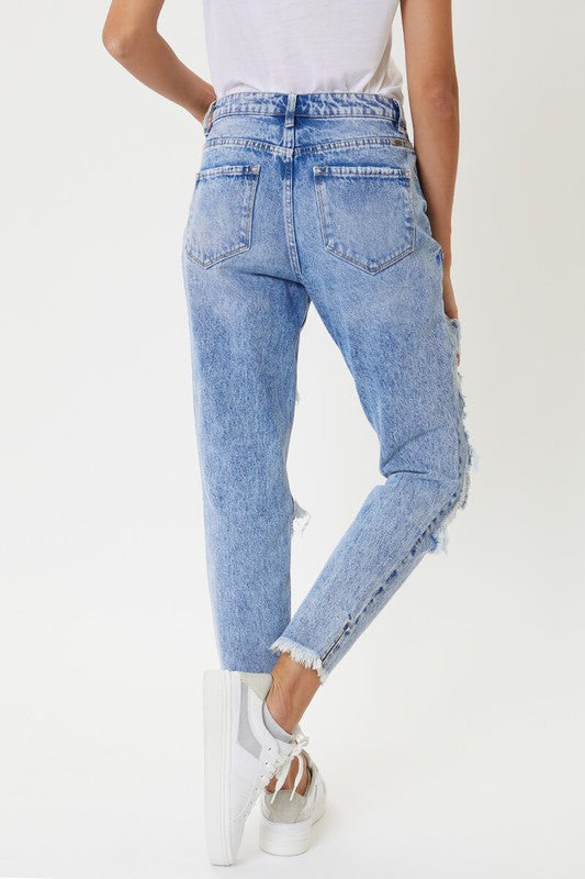 Kan Can High Rise Distressed Boyfriend Jeans