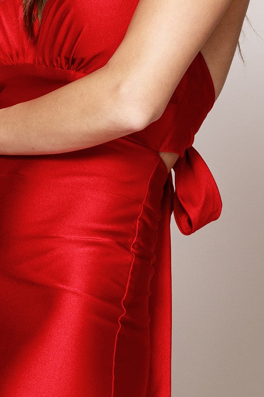 Halter Top Tricot Lycra Dress - Red