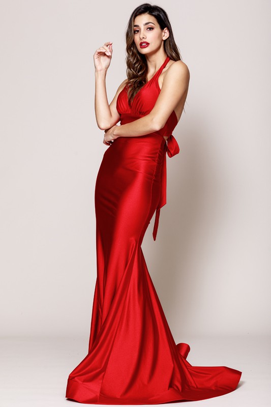 Halter Top Tricot Lycra Dress - Red