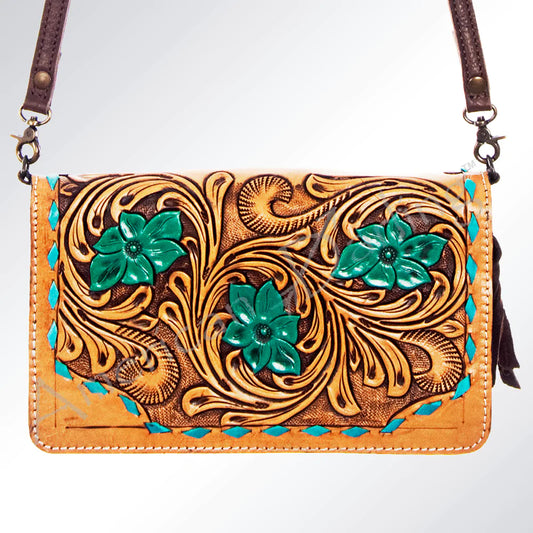 American Darling Turquoise and Leather Floral Crossbody