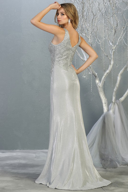 Trumpet/Mermaid V-Neck Glitter Prom Dress - Silver