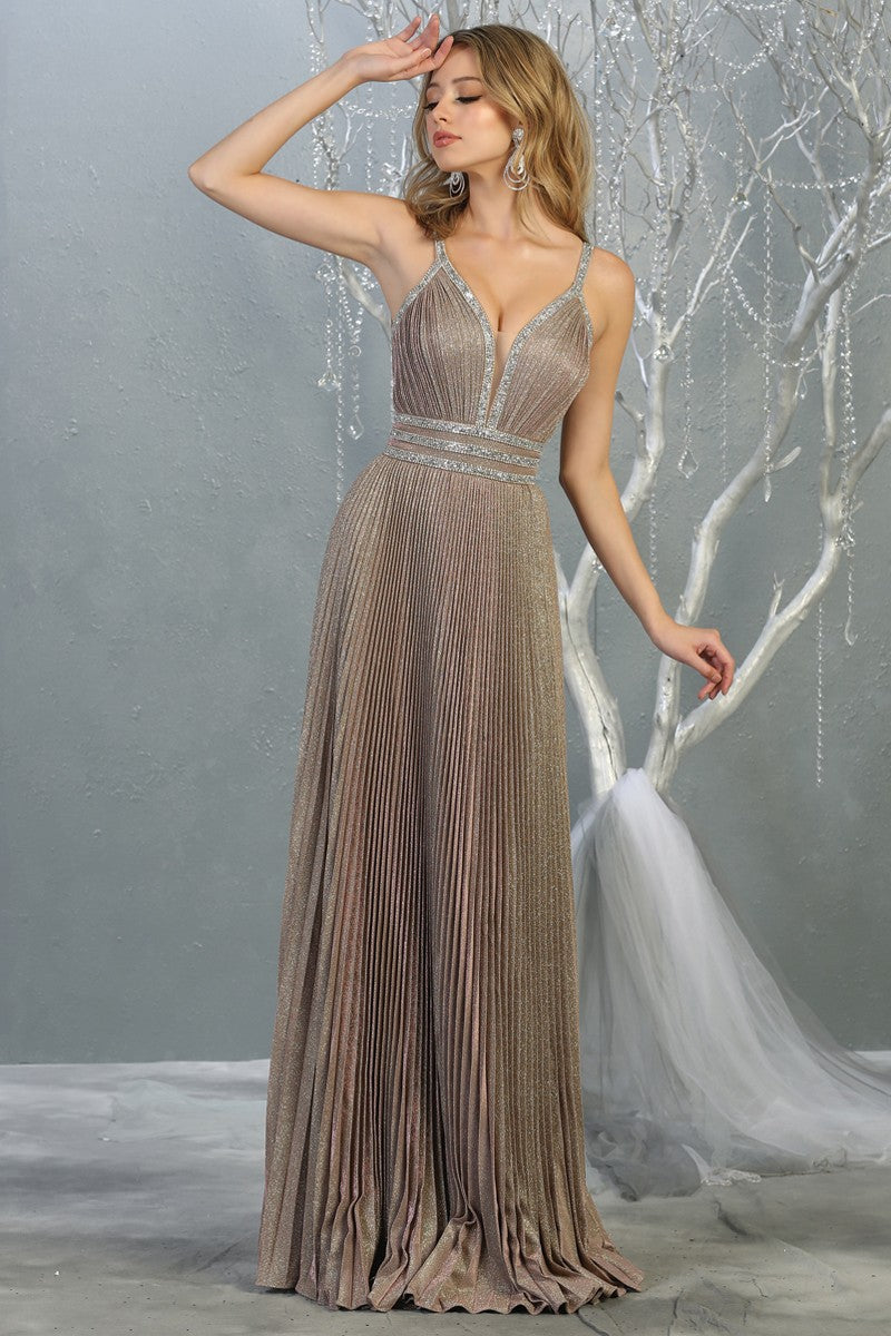 A Line Accordion Pleat Evening Gown - Taupe