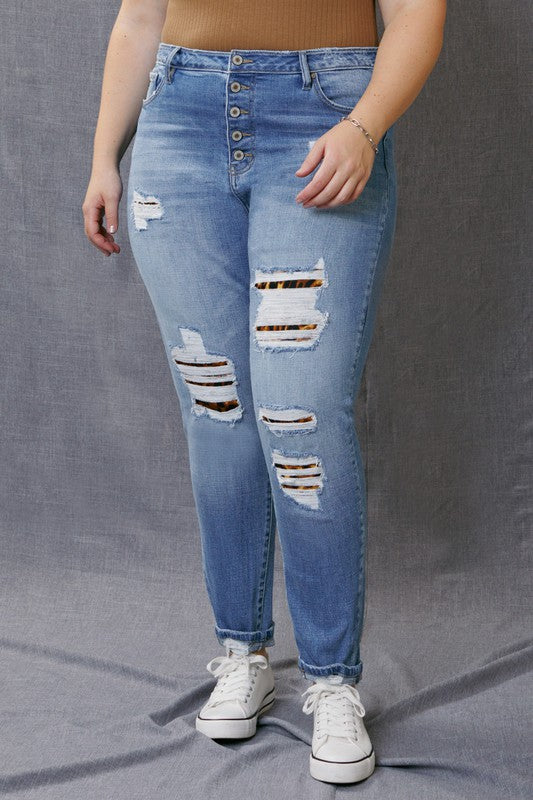 Curvy Girl Kan Can Leopard Patch Classic Skinny Jeans