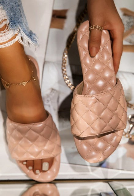 Quilted Flat Sandals - Nude