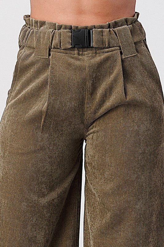 Corduroy Belt Pants - Olive